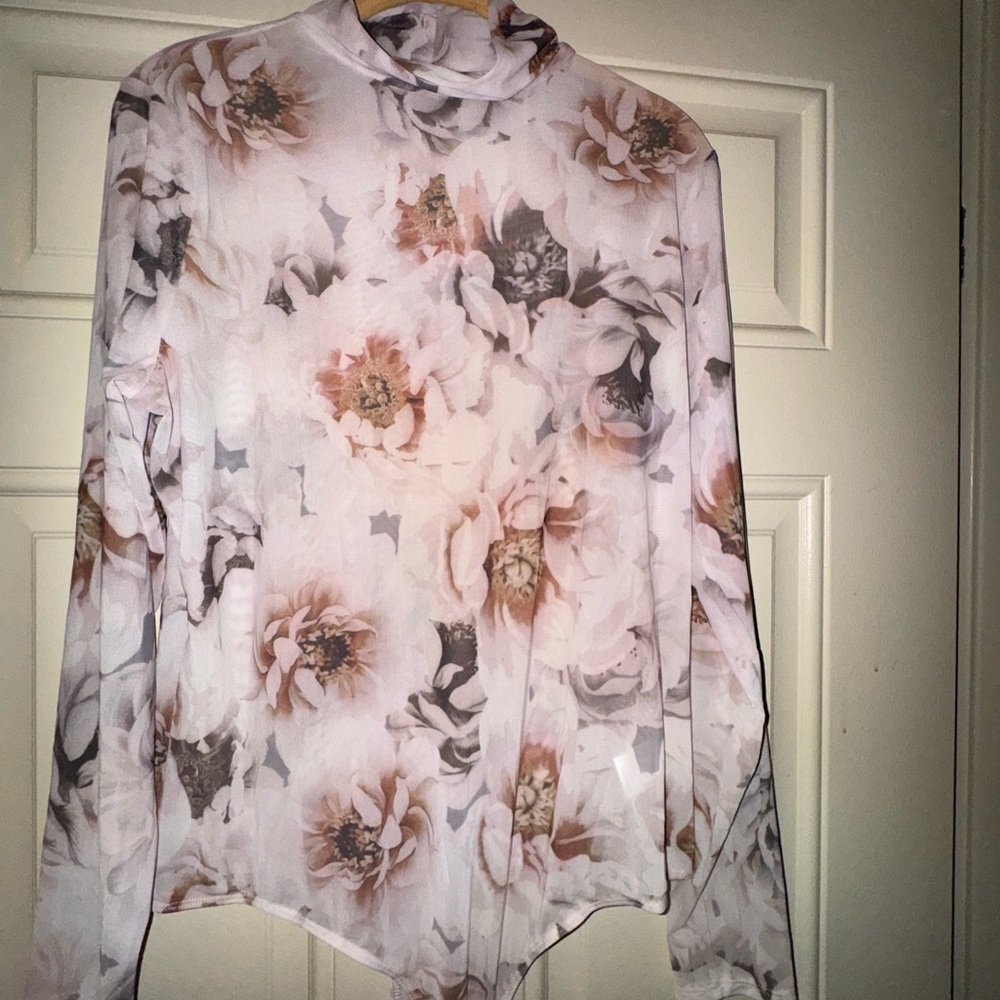 Express Pink and Brown Floral Blouse